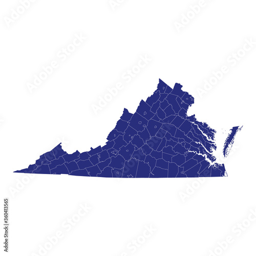 High Quality map of Virginia is a state of United States of America with borders of the counties
