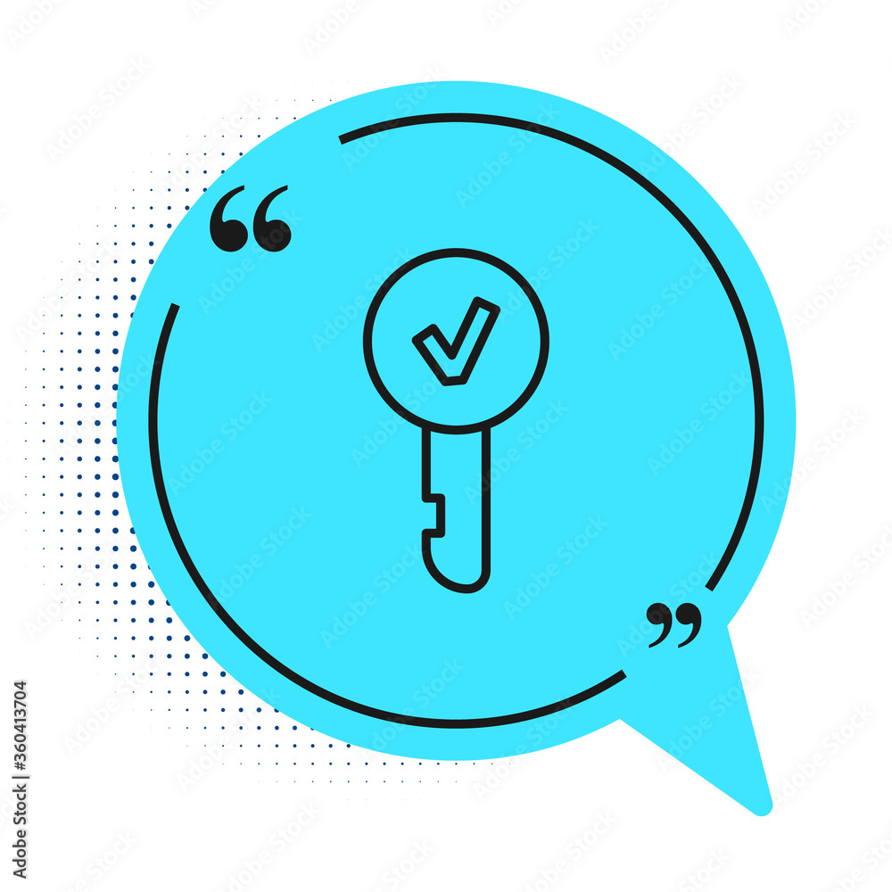 Black line Key icon isolated on white background. Blue speech bubble symbol. Vector Illustration. Black line Key icon isolated on white background. Blue speech bubble symbol. Vector Illustration.