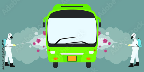 Vector illustration for public bus disinfectant during lock down, whole world sanitizes for deadly covid 19 disease, global attack of corona virus