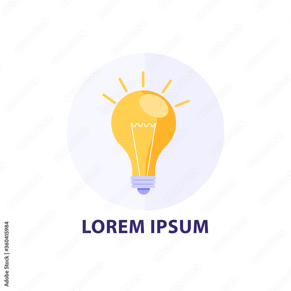Light bulb flat icon. Idea symbol. Circle shape composition with text. Vector illustration. Light bulb flat icon. Idea symbol. Circle shape composition with text. Vector illustration.