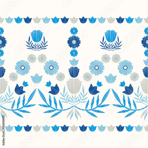 Seamless background with decorative flowers. Design with manual hatching. Ethnic boho ornament. Textile. Vector illustration for web design or print.