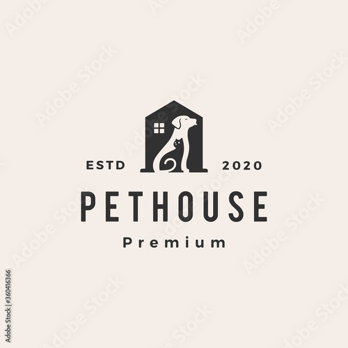 pet house dog cat hipster vintage logo vector icon illustration