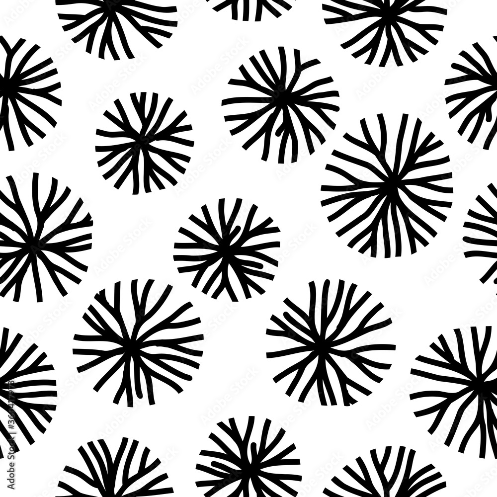 Seamless Black and White Coral Pattern. Abstract Background Design. simple shapes. minimalistic circles. for textile, fabrics, designs, prints