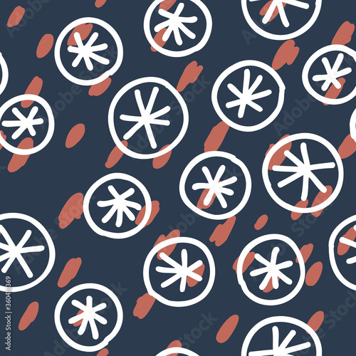 Seamless coral and plankton underwater background. Vector Illustration. Abstract simple shapes. Blue and coral colors