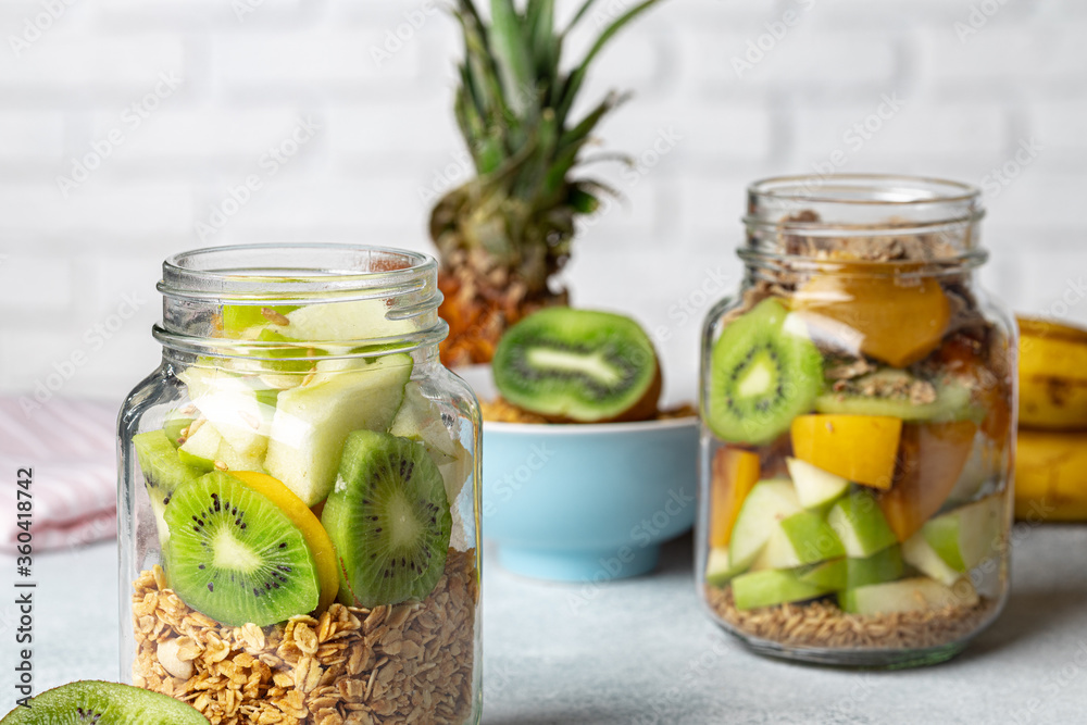 Healthy food: porridge with fruit on the table. Healthy food: porridge with fruit on the table.