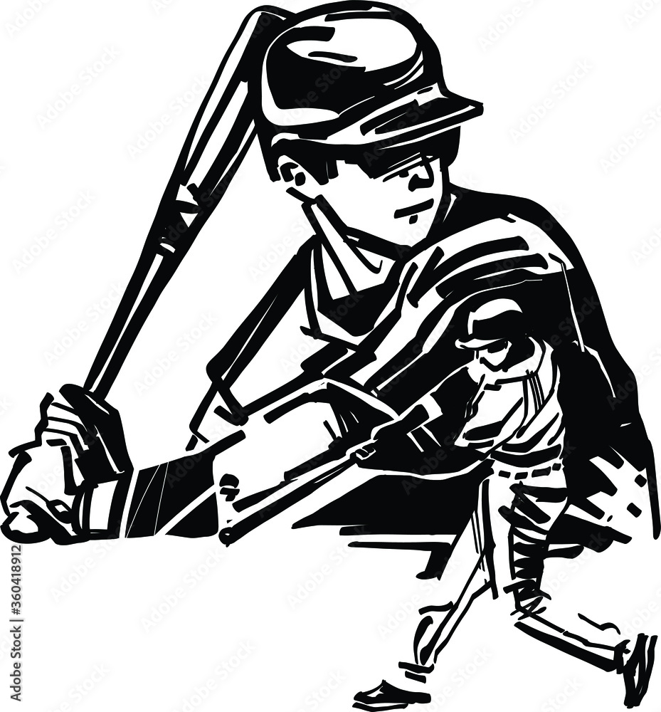 the vector illustration of the baseball player with ball and bat