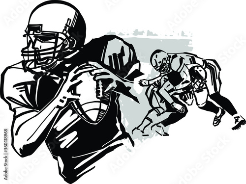 the vector illustration of American footballer with the ball in his hands