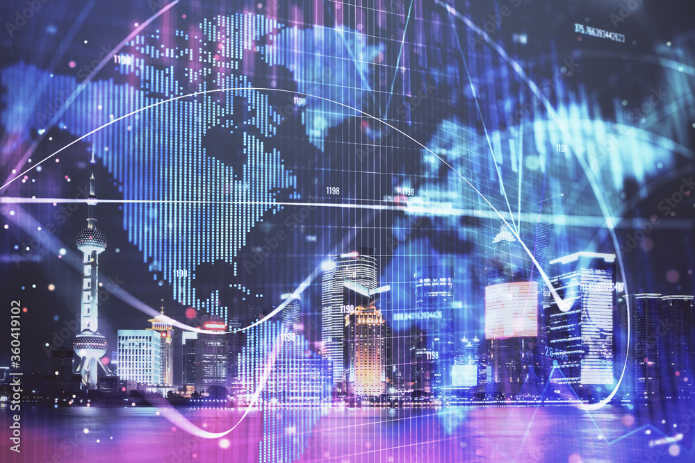 Double exposure of business theme hologram drawing and city veiw background. Concept of success. Double exposure of business theme hologram drawing and city veiw background. Concept of success.