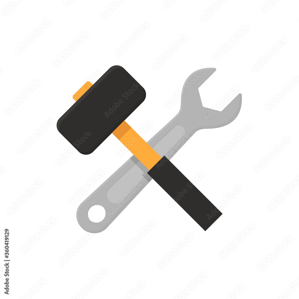 Hammer and wrench flat, work tools icon, vector illustration isolated on white background Hammer and wrench flat, work tools icon, vector illustration isolated on white background