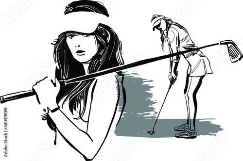 the vector illustration of the golf player with a niblick