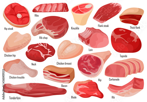 Meat steak isolated cartoon set icon. Vector cartoon set icon pork sirloin. Vector illustration meat steak on white background .