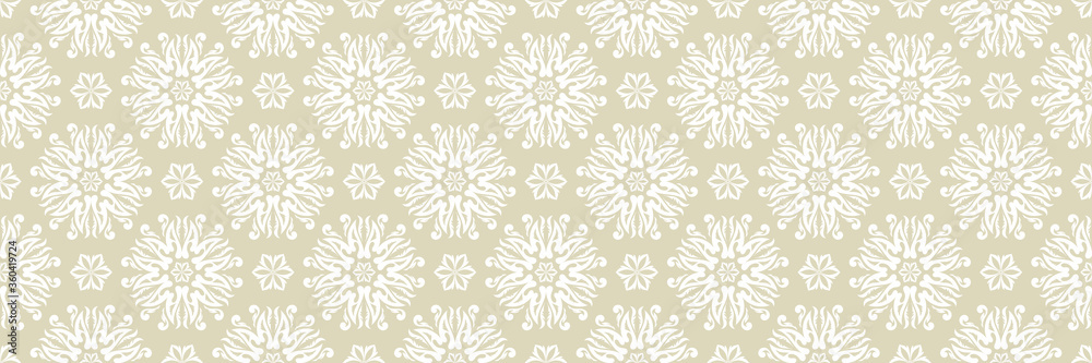 Floral seamless pattern. White flowers on olive green background