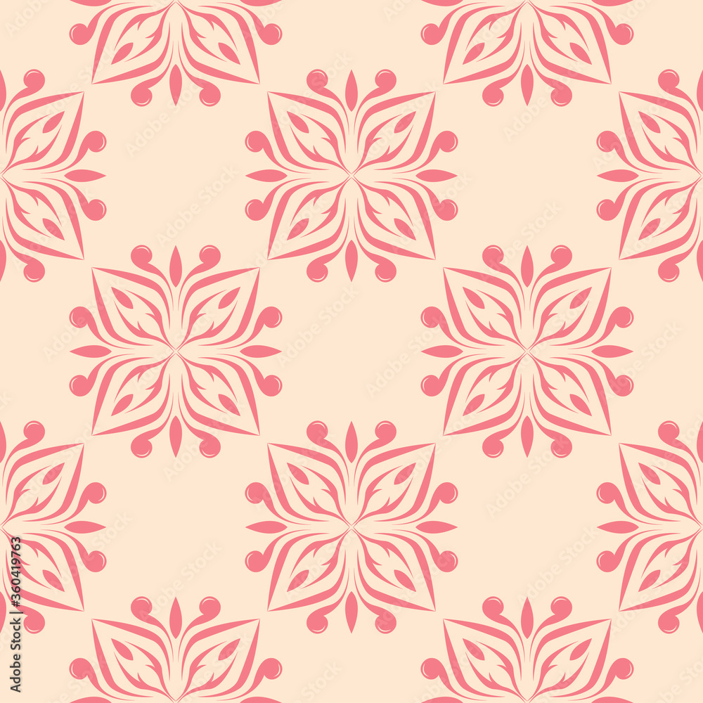 Floral seamless pattern. Pink flowers on beige background