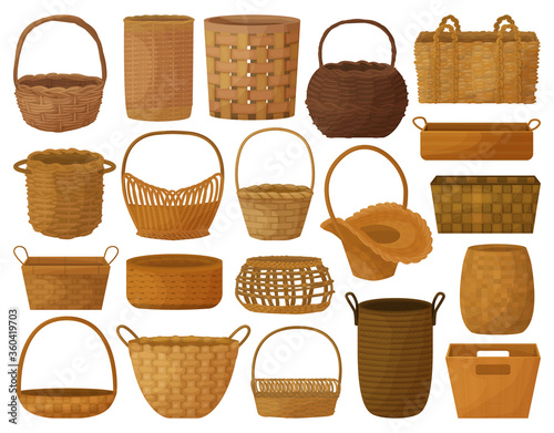 Wicker basket vector cartoon set icon. Vector illustration wooden accessory on white background. Isolated cartoon set icon wicker basket. photo