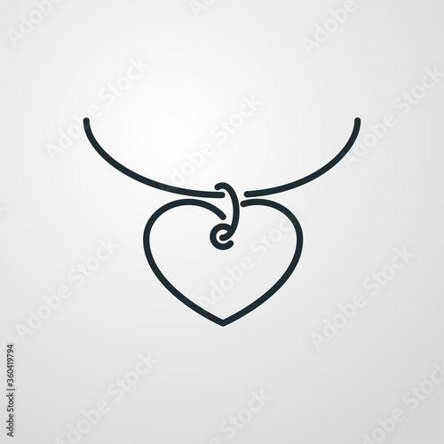 Concepto regalo de san valentín. Icono plano lineal collar con corazón colgante en fondo gris