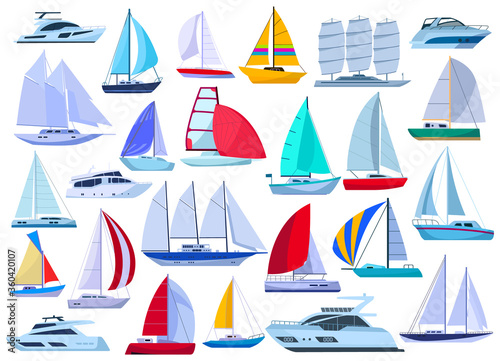 Fotografiet Sail yacht vector cartoon set icon