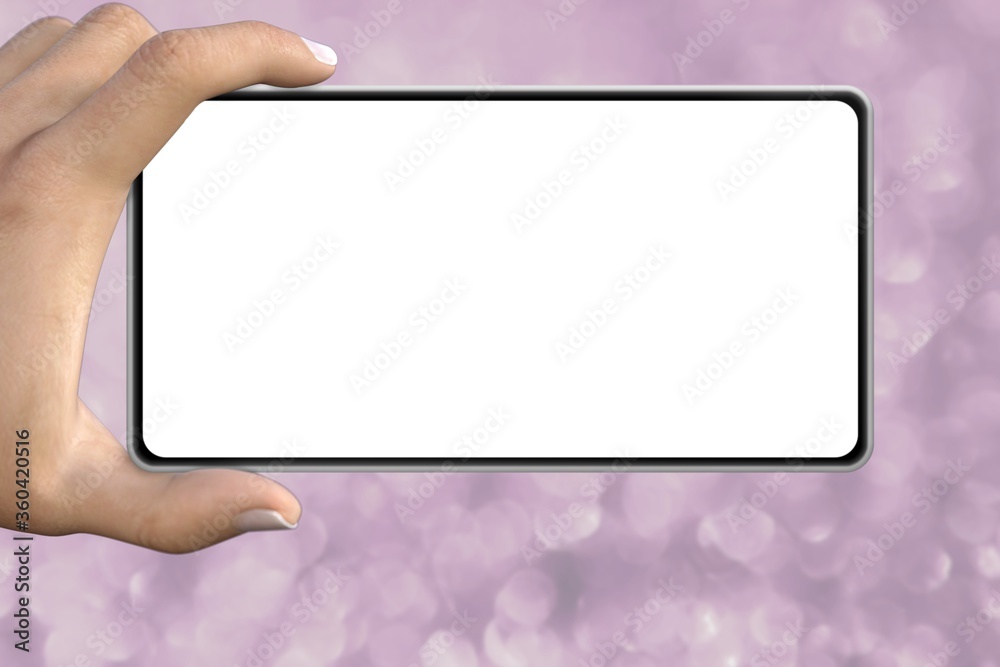 communication concept - hand with phone with white empty display on abstract bokeh background, made from real photography. communication concept - hand with phone with white empty display on abstract bokeh background, made from real photography.