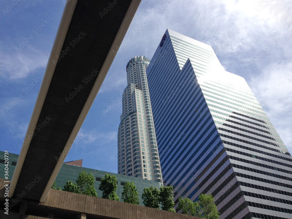 Fototapeta premium Modern architecture high rise skyscraper above streets Los Angeles day