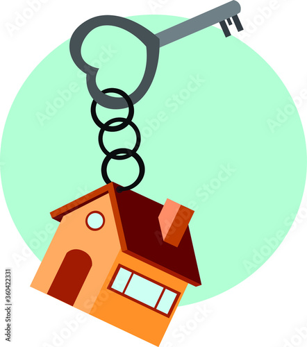 fob small house hangs on the key. vector illustration in flat style