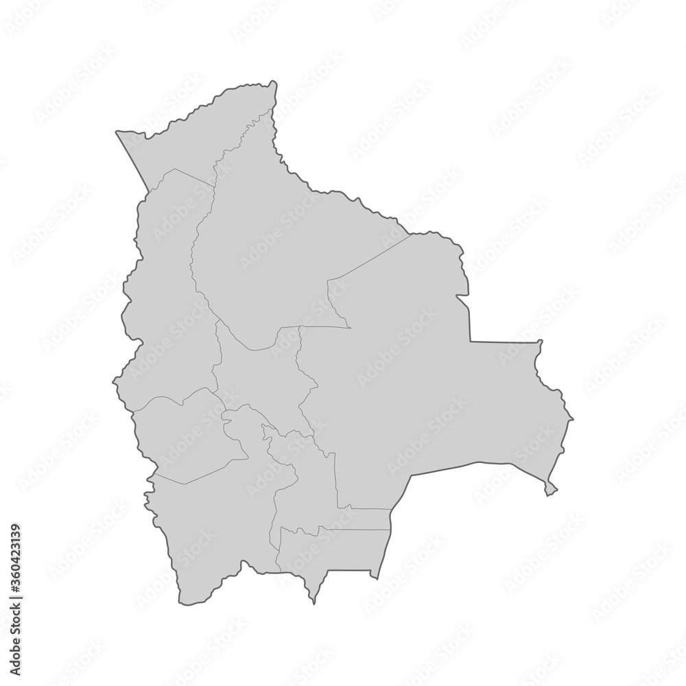 Map of Bolivia divided to regions. Outline map. Vector illustration.