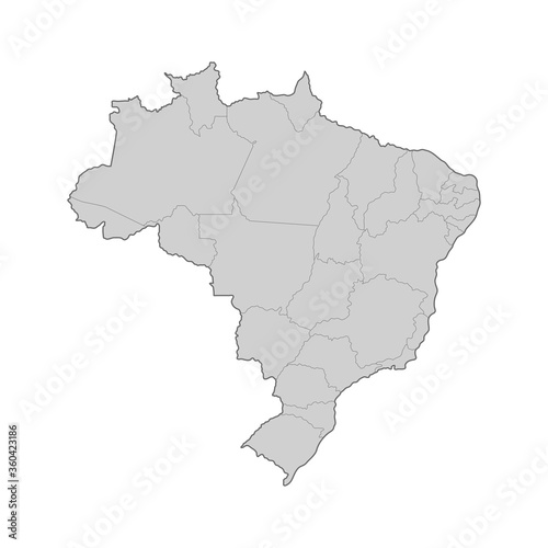Map of Brazil divided to regions. Outline map. Vector illustration.