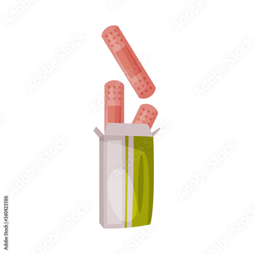 First Aid Plaster Strips, Box of Medical Patches Vector Illustration on White Background