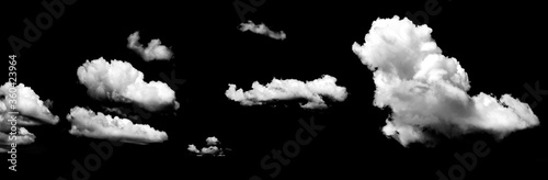 Panoramic picture of white cumulus clouds on black background