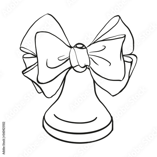 school bell with bow outline doodle