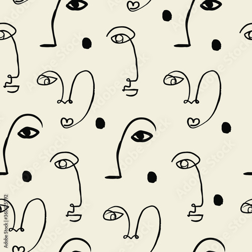 Minimal line art illustration. Abstract Hand drawn face drawing background pattern.