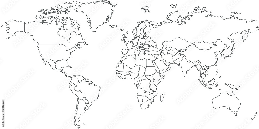 World map with countries, circuit
