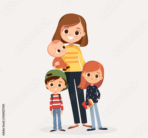Mom with kids. Family portrait.