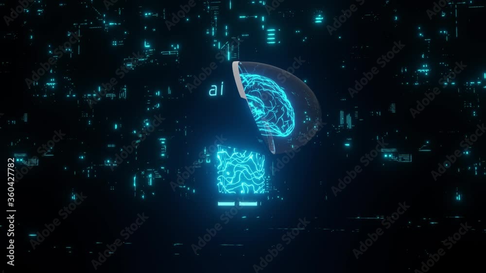 3D render animation of AI Artificial intelligence brain, deep learning ...