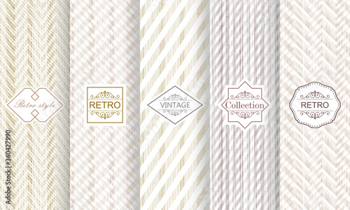 Set of seamless geometric patterns. Shabby chic striped. Vector illustration vintage design. 