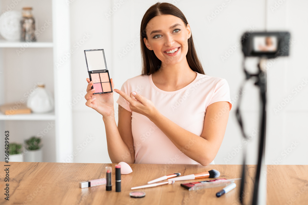 Makeup Blogger Girl Making Video Tutorial For Online Course Indoors Makeup Blogger Girl Making Video Tutorial For Online Course Indoors