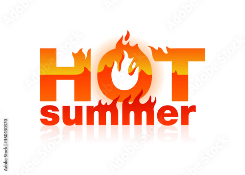 Hot summer sign button - burning words (letters) - heat sensation - element for summer promo sales or climate change global heat problems - isolated vector logo