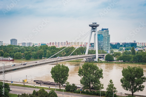 UFO Bridge over the Danube in Bratislava, the capital of Slovakia.