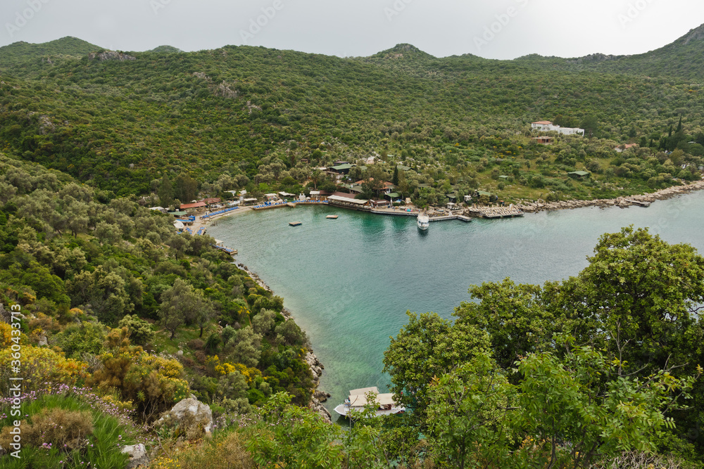 Lovely bay and beach, located on a Lycian way at Saba in ancient sites archeological locaion, near Kas, Turkey