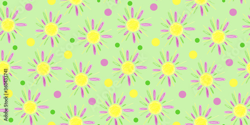 seamless pattern with flowers and sun for children, kids, for fabrics, paper, textile 