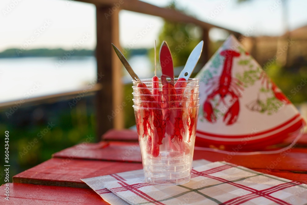 Ταπετσαρία Getting ready for Crayfish party with hats and decorative glasses