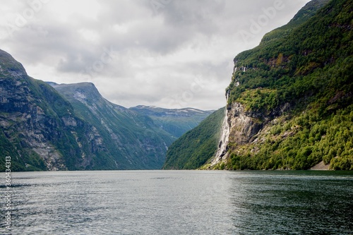 Scenic view of Geirangerfjord from boat trip through the fjord, Norway