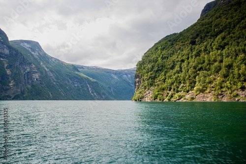 Scenic view of Geirangerfjord from boat trip through the fjord, Norway