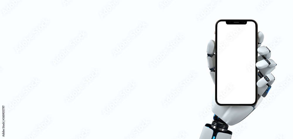 Humanoid Robot Hand Smartphone White Screen Humanoid Robot Hand Smartphone White Screen