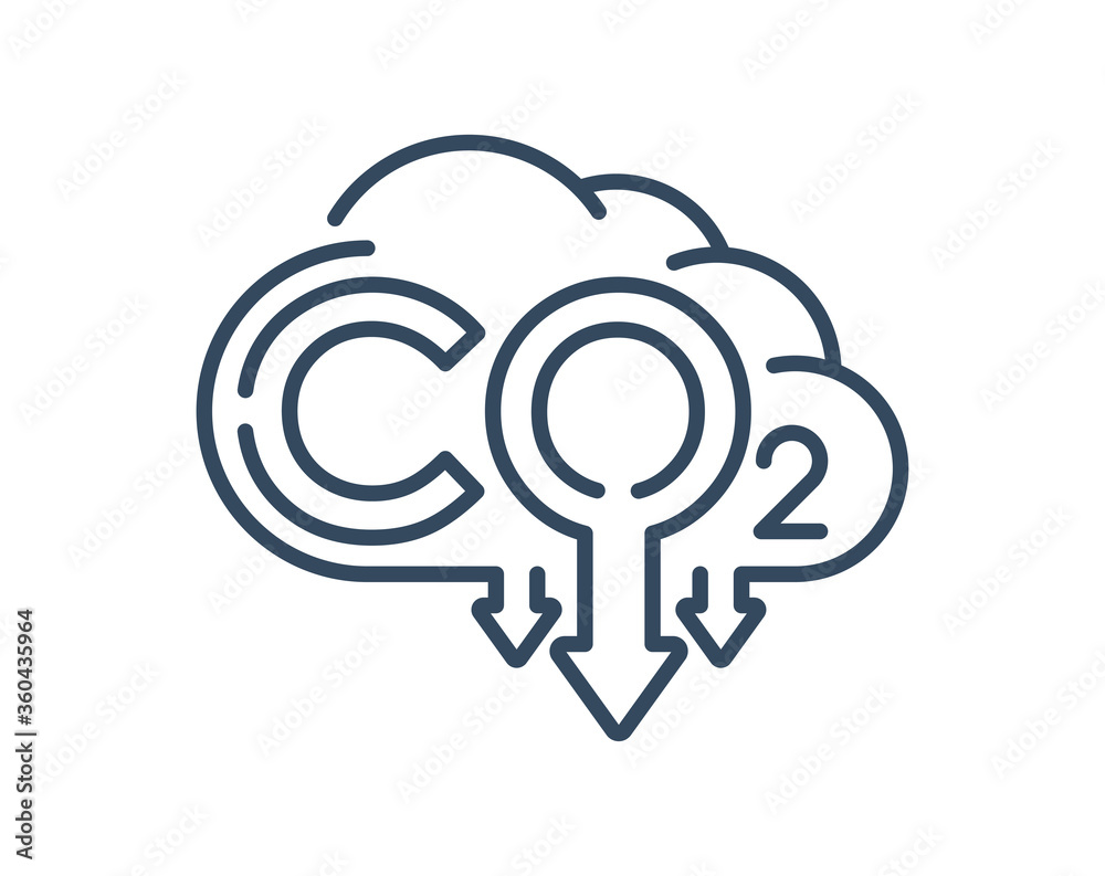 CO2 emissions icon - harmful air carbon contamination emblem in outline style - isolated vector sign CO2 emissions icon - harmful air carbon contamination emblem in outline style - isolated vector sign