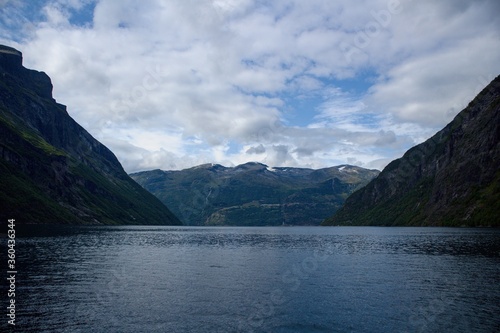 Scenic view of Geirangerfjord from boat trip through the fjord  Norway