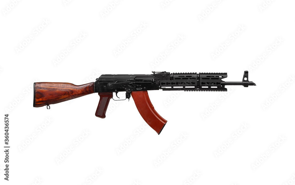 Classic Soviet AK machine gun on a white background. Weapons of Russia and the Soviet Union isolated on white. Classic Soviet AK machine gun on a white background. Weapons of Russia and the Soviet Union isolated on white.