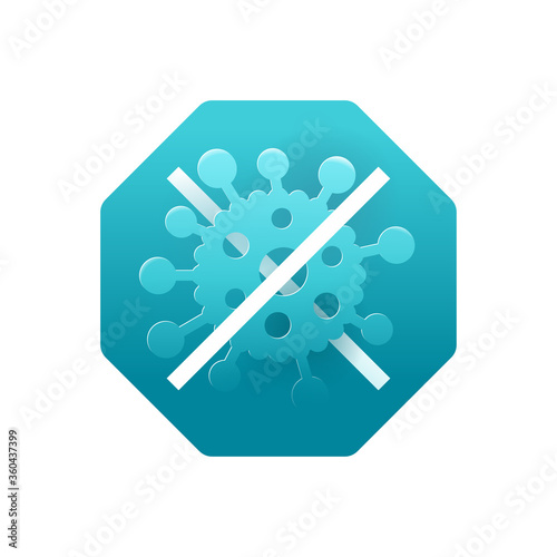 Antibacterial protection hexagon stamp - shield with crossed virus bacteria inside - vector isolated sign for antiseptic cosmetics and medical pharmaceutical products