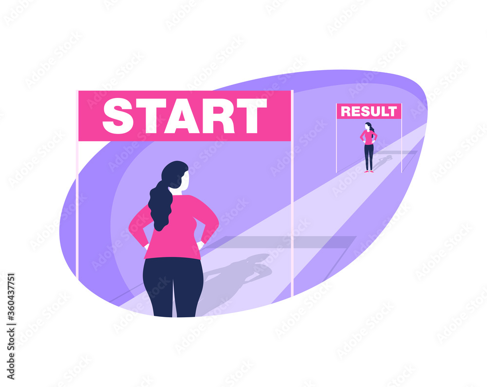 Weight loss before and after concept - isolated illustration for diet program, fasting, liposuction, fitness - eliminating the problem of excess weight 