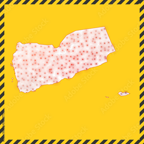Yemen closed - virus danger sign. Lock down country icon. Black striped border around map with virus spread concept. Vector illustration.