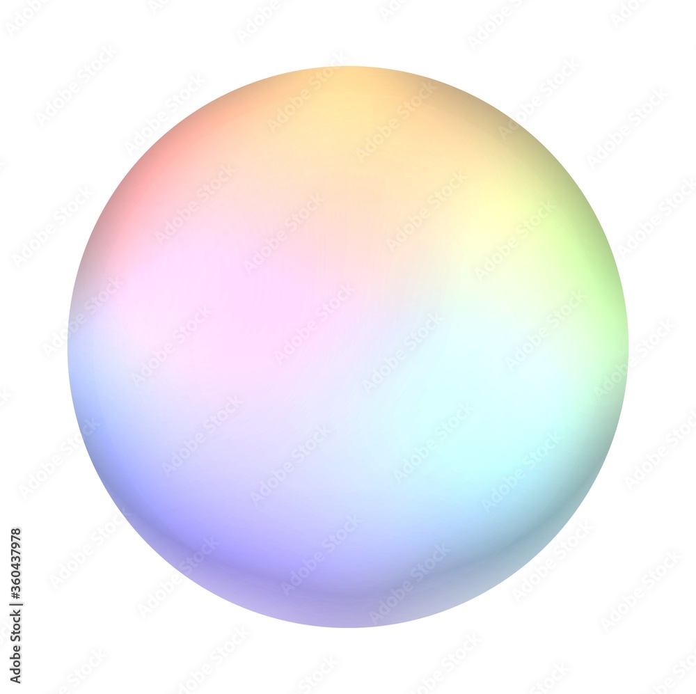 Abstract colorful sphere.Rainbow pastel gradient round air soap bubble ball.A multicolored circle isolated on a white background.Mother of pearl.Colored sphere moon.3d render.