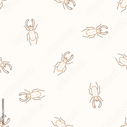 Seamless background stag bug gender neutral baby pattern. Simple whimsical minimal earthy 2 tone color. Kids nursery wallpaper or boho woodland nature fashion all over print.